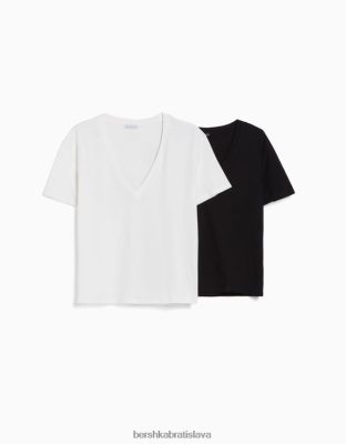 Bershka ženy 2-balenie tričiek bežného strihu s krátkym rukávom a výstrihom do V viacfarebný oblečenie B86RXX635 Bershka Rifle