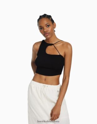 Bershka ženy Asymetrický crop top bez rukávov čierna oblečenie B86RXX707 Bershka Rifle