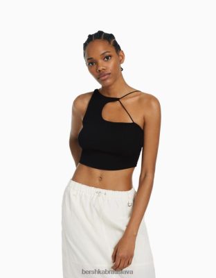 Bershka ženy Asymetrický crop top bez rukávov čierna oblečenie B86RXX711 Bershka Nohavice