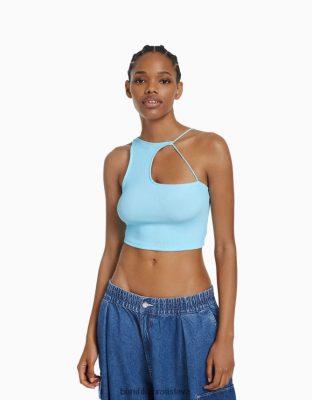 Bershka ženy Asymetrický crop top bez rukávov svetlo modrá oblečenie B86RXX710 Bershka Rifle