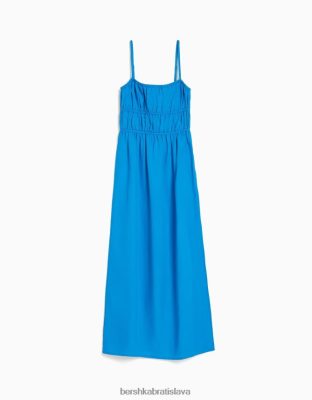 Bershka ženy Midi šaty z ľanovej zmesi s ramienkami modrá oblečenie B86RXX13 Bershka Slovakia