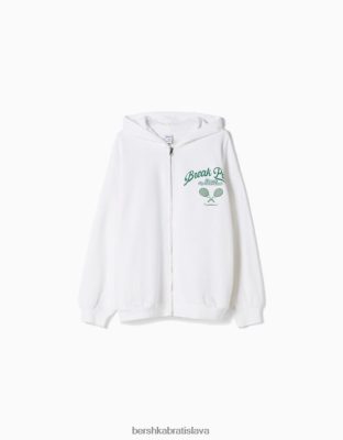 Bershka ženy Mikina s kapucňou s univerzitnou potlačou a zipsom krém oblečenie B86RXX1271 Bershka Rifle