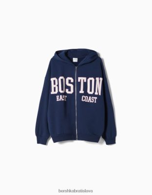 Bershka ženy Mikina s kapucňou s univerzitnou potlačou a zipsom námorníctvo oblečenie B86RXX1270 Bershka Slovakia