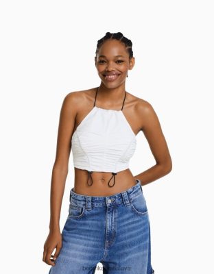 Bershka ženy Nylonový crop top so zarážkou biela oblečenie B86RXX793 Bershka Slovakia