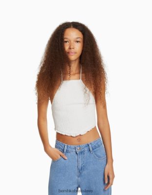 Bershka ženy Ohlávkový top s detailom zaväzovania a riasenou gumou krém oblečenie B86RXX889 Bershka Slovakia