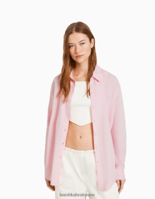 Bershka ženy Oversize ľanová košeľa s dlhým rukávom ružová oblečenie B86RXX904 Bershka Slovakia
