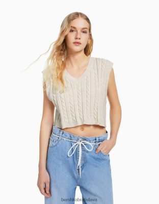 Bershka ženy Pletená vesta s výstrihom do V krém oblečenie B86RXX1052 Bershka Rifle