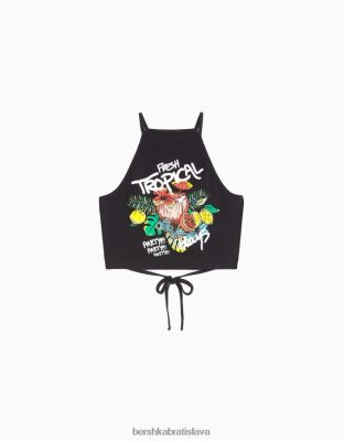 Bershka ženy Popruhový top s potlačou na šnúrku čierna oblečenie B86RXX656 Bershka Rifle