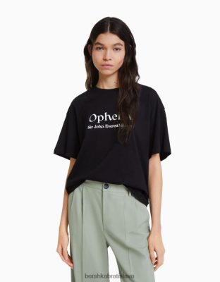 Bershka ženy art series print tričko s krátkym rukávom čierna oblečenie B86RXX446 Bershka Rifle