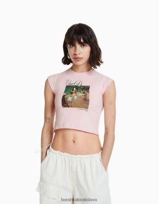 Bershka ženy art series print tričko s krátkym rukávom ružová oblečenie B86RXX438 Bershka Nohavice