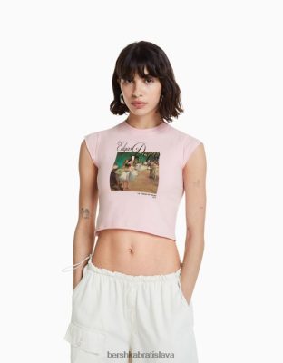 Bershka ženy art series print tričko s krátkym rukávom ružová oblečenie B86RXX439 Bershka Slovakia