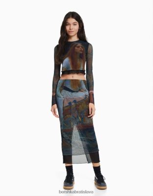 Bershka ženy art series tylová midi sukňa čierna oblečenie B86RXX1644 Bershka Nohavice