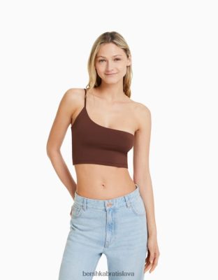 Bershka ženy asymetrický crop top s ramienkom hnedá oblečenie B86RXX749 Bershka Rifle