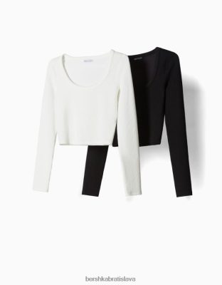 Bershka ženy balenie 2 rebrovaných tričiek s dlhými rukávmi s textúrovanou väzbou viacfarebný oblečenie B86RXX648 Bershka Nohavice