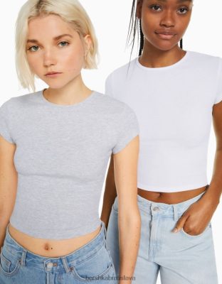 Bershka ženy balenie 2 rebrovaných tričiek s krátkym rukávom viacfarebný oblečenie B86RXX330 Bershka Nohavice