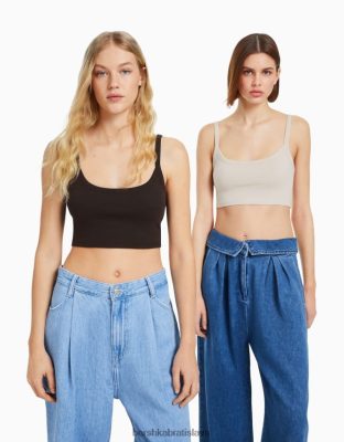 Bershka ženy balenie 2 strapcových crop topov viacfarebný oblečenie B86RXX731 Bershka Rifle