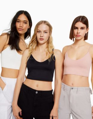 Bershka ženy balenie 3 strapcových crop topov viacfarebný oblečenie B86RXX786 Bershka Nohavice