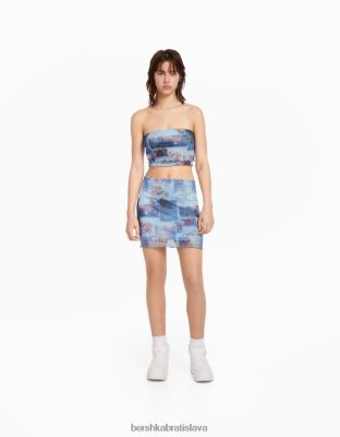 Bershka ženy bandeau crop top zo sieťoviny s potlačou tyrkysová oblečenie B86RXX894 Bershka Nohavice