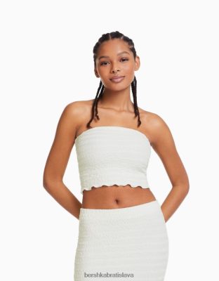 Bershka ženy bandeau top z waflového úpletu biela oblečenie B86RXX859 Bershka Slovakia