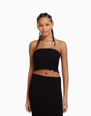 Bershka ženy bandeau top z waflového úpletu čierna oblečenie B86RXX858 Bershka Nohavice