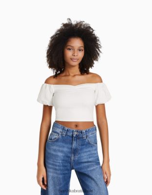 Bershka ženy bavlnený popelínový top s krátkym rukávom biela oblečenie B86RXX378 Bershka Nohavice