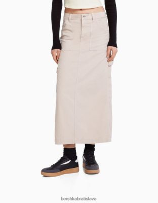 Bershka ženy bavlnená stolárska maxi sukňa piesku oblečenie B86RXX4064 Bershka Rifle