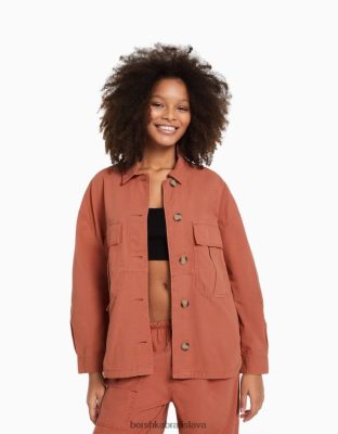 Bershka ženy bavlnené tričko s dlhým rukávom a vreckami ružová oblečenie B86RXX1126 Bershka Slovakia