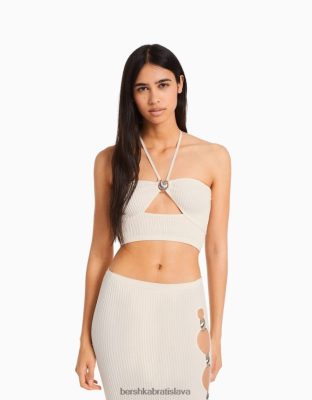 Bershka ženy bezšvový top s ohlávkou s detailom biela oblečenie B86RXX726 Bershka Nohavice