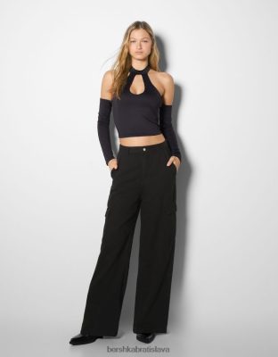 Bershka ženy cargo džínsy so širokými nohavicami čierna oblečenie B86RXX1342 Bershka Slovakia
