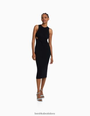 Bershka ženy crossover midi šaty bez rukávov čierna oblečenie B86RXX196 Bershka Slovakia