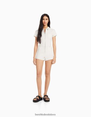 Bershka ženy džínsový overal so zipsom krém oblečenie B86RXX30 Bershka Nohavice