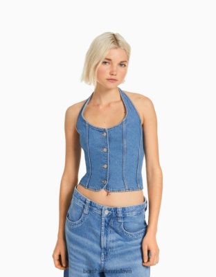 Bershka ženy denim korzet top svetlo modrá oblečenie B86RXX678 Bershka Nohavice