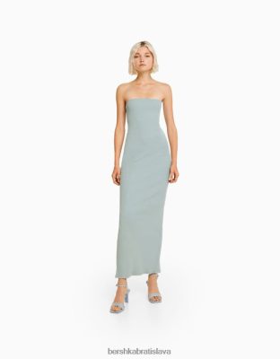 Bershka ženy dlhé bandeau rebrové šaty s praným efektom svetlo modrá oblečenie B86RXX44 Bershka Rifle