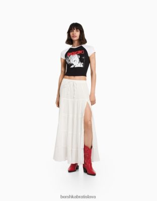 Bershka ženy dlhá bavlnená boho sukňa krém oblečenie B86RXX1611 Bershka Nohavice