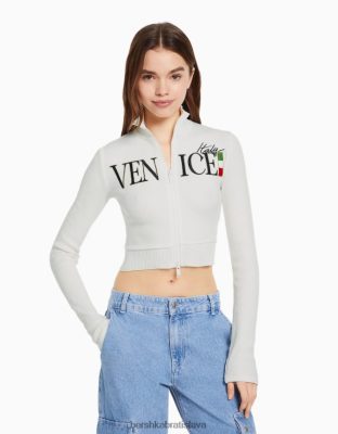 Bershka ženy dlhý rukáv vyšívaný kardigan so zipsom krém oblečenie B86RXX1080 Bershka Nohavice