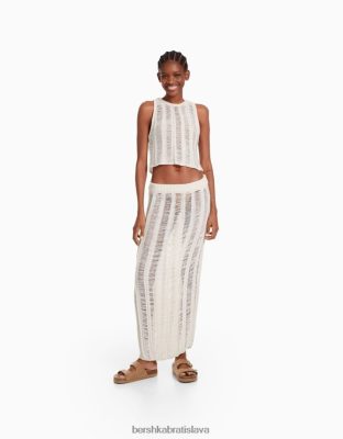 Bershka ženy dlhá sukňa s otvoreným úpletom krém oblečenie B86RXX959 Bershka Rifle