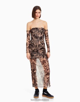 Bershka ženy dlhé tylové šaty na ramienka ružová oblečenie B86RXX245 Bershka Rifle