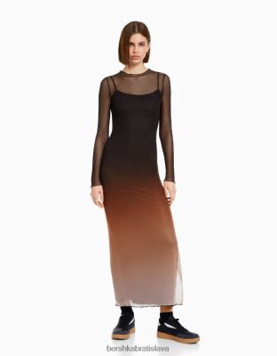 Bershka ženy dlhé tylové šaty s dlhými rukávmi a potlačou čierna oblečenie B86RXX252 Bershka Nohavice