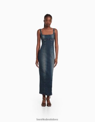 Bershka ženy dlhé vyblednuté džínsové šaty na ramienka svetlo modrá oblečenie B86RXX1941 Bershka Nohavice