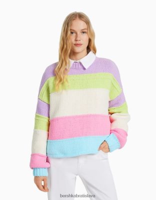Bershka ženy ženilkový sveter s rôznofarebnými pruhmi fialová oblečenie B86RXX1066 Bershka Slovakia