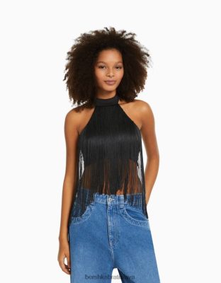 Bershka ženy halterneck top so strapcami čierna oblečenie B86RXX716 Bershka Rifle
