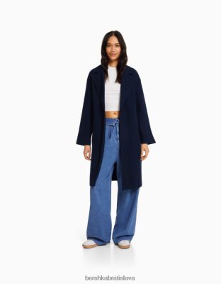Bershka ženy hrubý látkový kabát s padacím ramenom námorníctvo oblečenie B86RXX1143 Bershka Nohavice