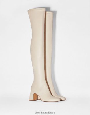 Bershka ženy čižmy nad kolená na strednom opätku ecru obuv B86RXX2300 Bershka Rifle