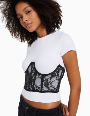 Bershka ženy čipkovaný korzet čierna oblečenie B86RXX790 Bershka Slovakia