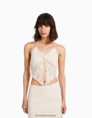 Bershka ženy čipkovaný top s ramienkami krém oblečenie B86RXX751 Bershka Slovakia