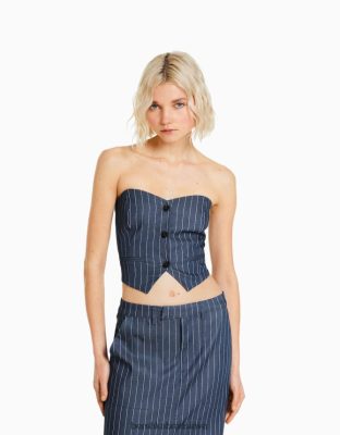 Bershka ženy šitá pásiková vesta s odhalenými ramenami tmavo modrá oblečenie B86RXX1188 Bershka Nohavice