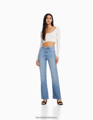 Bershka ženy komfortné džínsy s bočným rozparkom svetlo modrá oblečenie B86RXX1991 Bershka Rifle