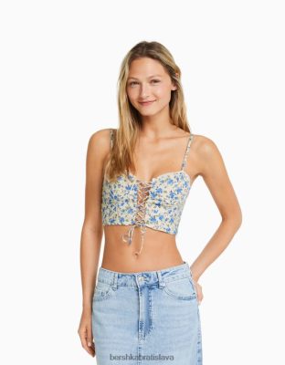 Bershka ženy korzetový top s potlačou s ramienkami a detailom zaväzovania viacfarebný oblečenie B86RXX1926 Bershka Nohavice