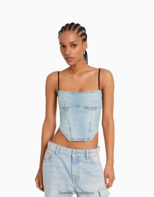 Bershka ženy korzetový top z vyblednutého denimu svetlo modrá oblečenie B86RXX714 Bershka Nohavice
