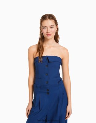Bershka ženy korzetová vesta na mieru s odhalenými ramenami modrá oblečenie B86RXX684 Bershka Nohavice